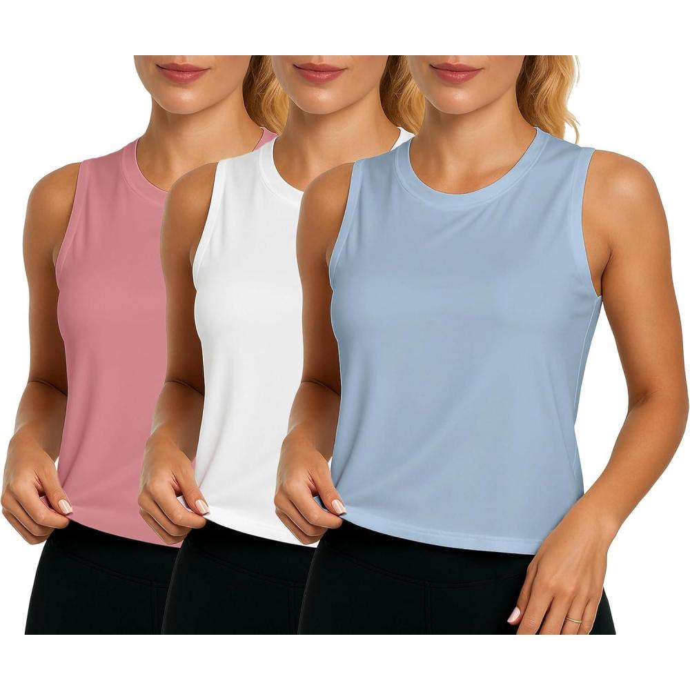 image3 Pk Summer Tops Tank Top for Women Ice Silk Sleeveless Athletic Shirts for Running Yoga Gym Tennis ampamp Fitness TrainingSet4