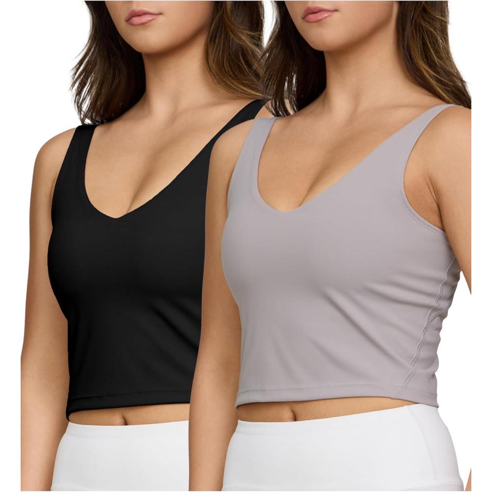 imagePURE CHAMP 2pk Sports Bras for Women Medium Support Crop Tops Tank Top for Women Camisole Cami Workout Tops Removable PaddingBlack  Grey