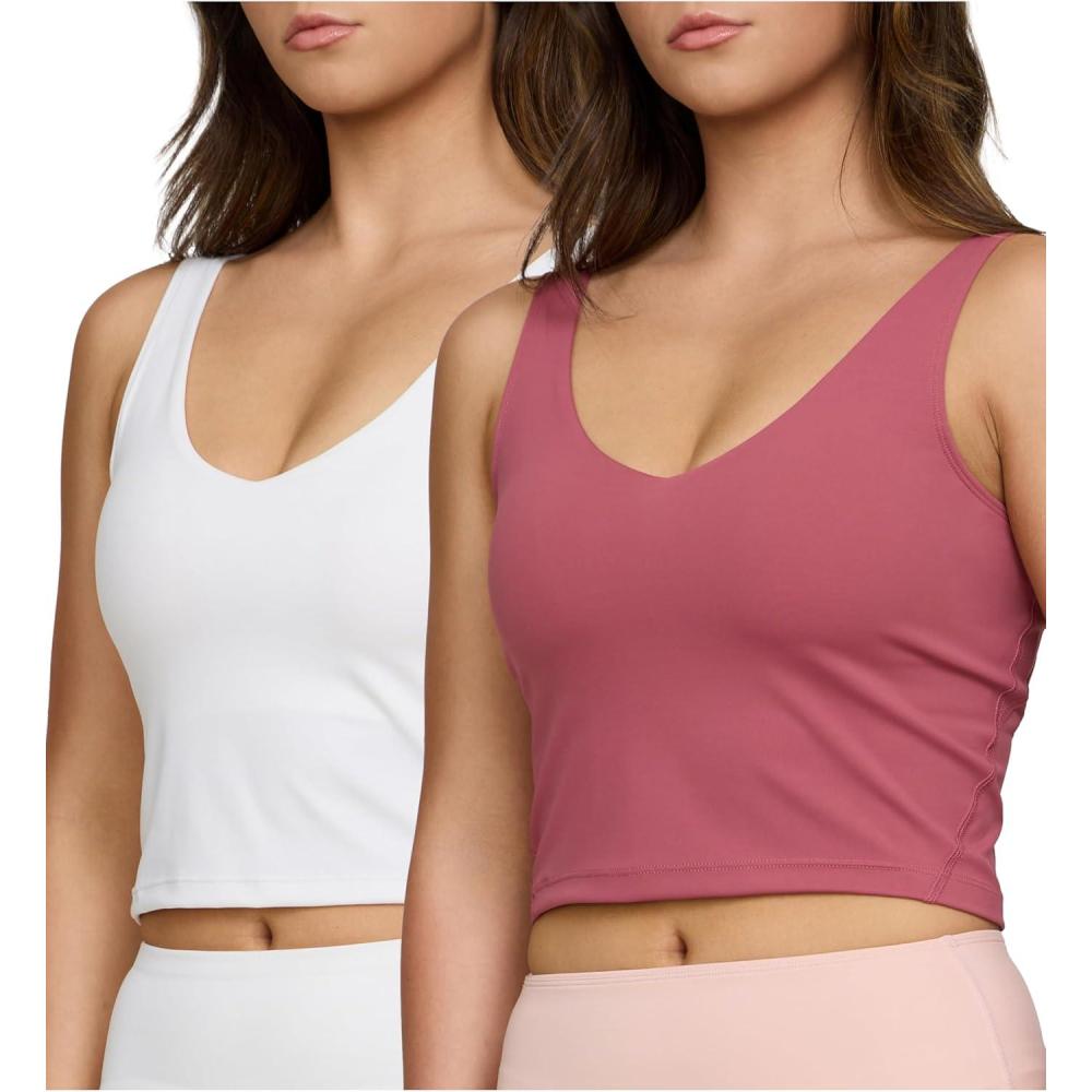 imagePURE CHAMP 2pk Sports Bras for Women Medium Support Crop Tops Tank Top for Women Camisole Cami Workout Tops Removable PaddingWhite  Rose Red