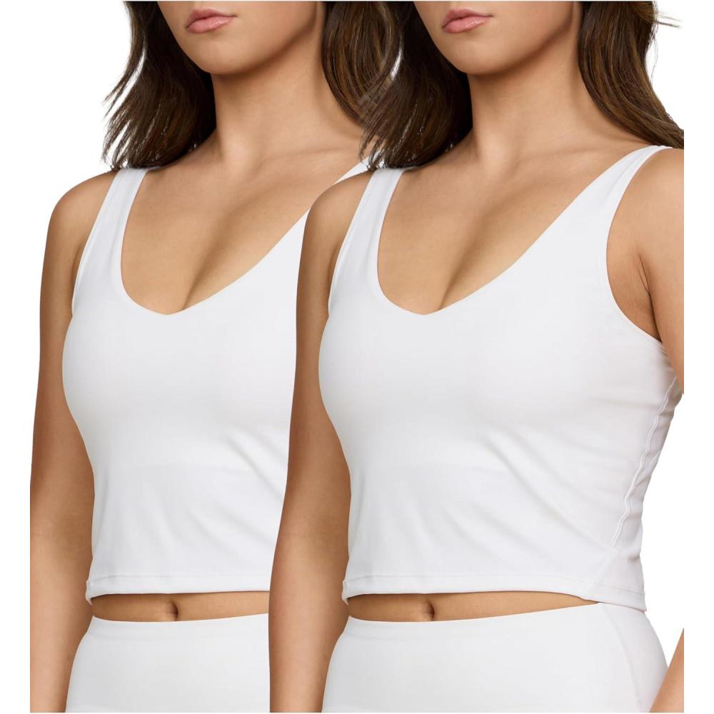 imagePURE CHAMP 2pk Sports Bras for Women Medium Support Crop Tops Tank Top for Women Camisole Cami Workout Tops Removable PaddingWhite White