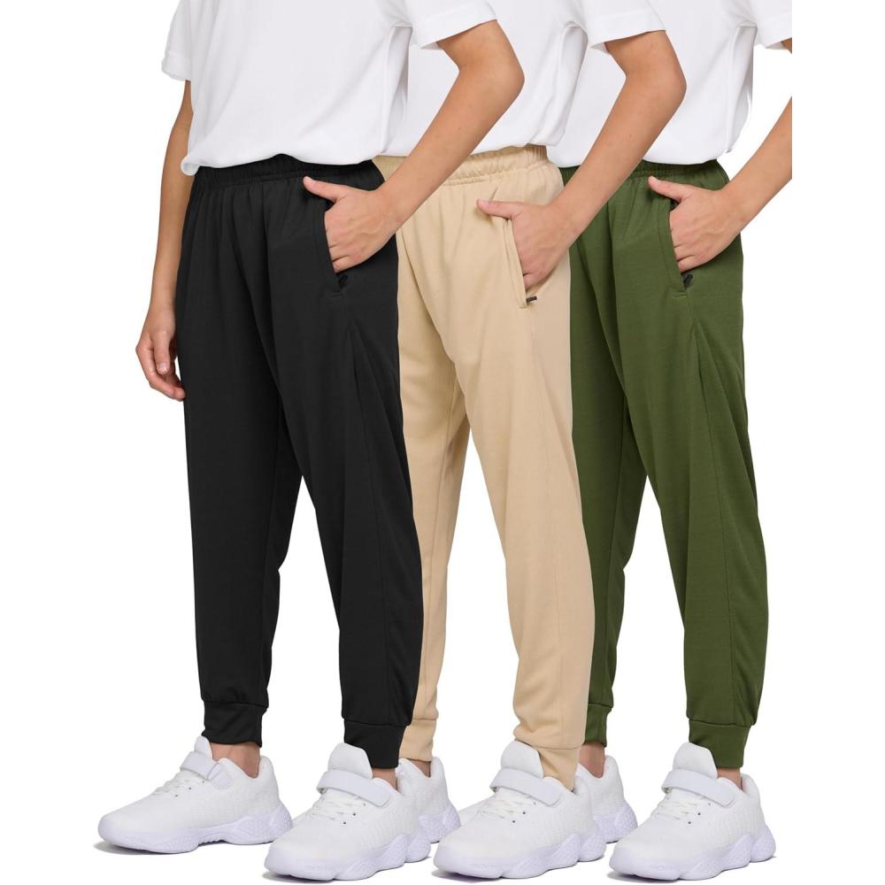 imagePURE CHAMP 3 Pack Boys Sweatpants Mesh Lightweight Kids Clothes with Zipper Pockets Active QuickDry Boys Pants Sizes 420Set4