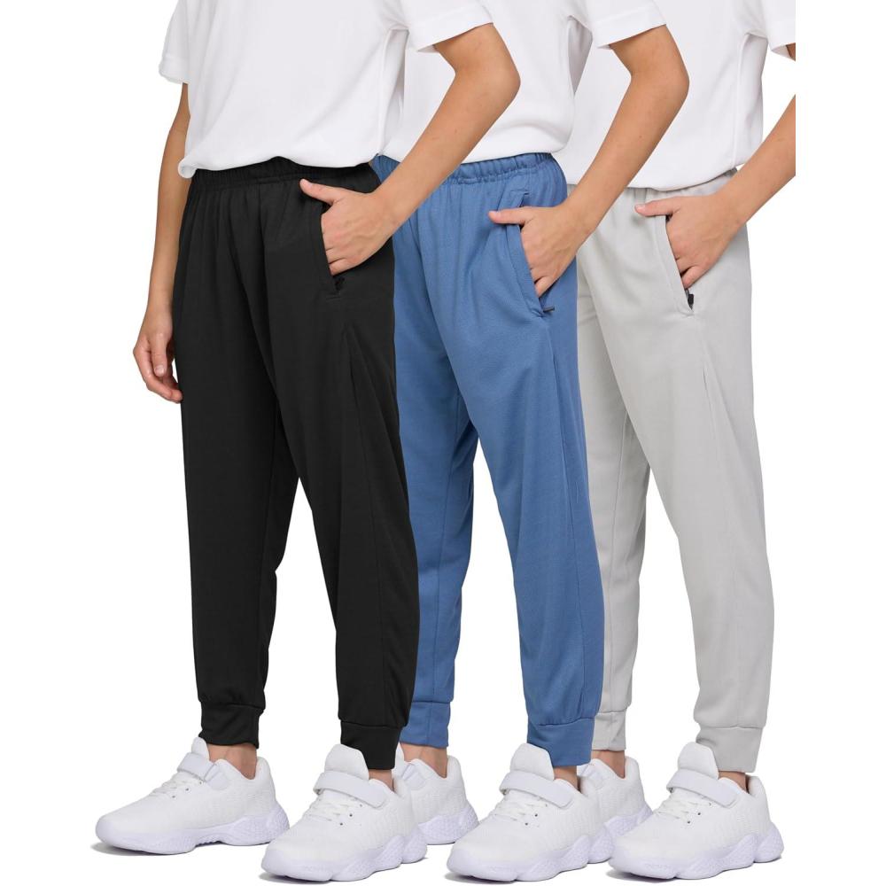 imagePURE CHAMP 3 Pack Boys Sweatpants Mesh Lightweight Kids Clothes with Zipper Pockets Active QuickDry Boys Pants Sizes 420Set5