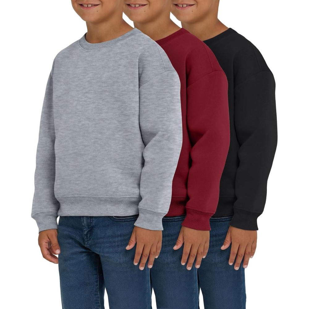 imagePURE CHAMP 3 Pack Boys Sweatshirts Long Sleeve Boy Crewneck Relaxed Soft Essentials Teen Pullover Sweaters For Youth KidsBlack  Burgundy  Heather Gray