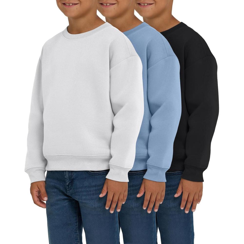 imagePURE CHAMP 3 Pack Boys Sweatshirts Long Sleeve Boy Crewneck Relaxed Soft Essentials Teen Pullover Sweaters For Youth KidsBlack  White  Dusty Blue