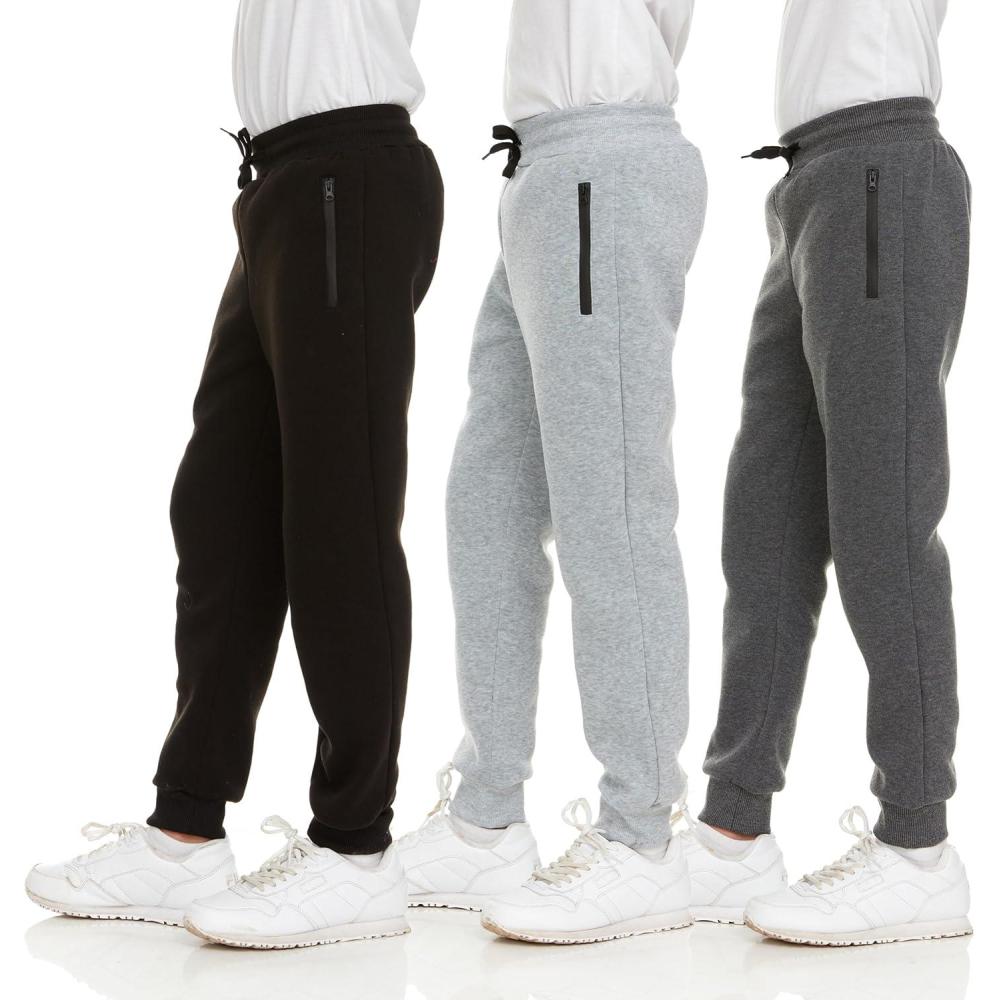 imagePURE CHAMP 3Pk Boys Sweatpants Fleece Athletic Workout Kids Clothes Boys Joggers with Zipper Pocket and Drawstring Size 420Set1
