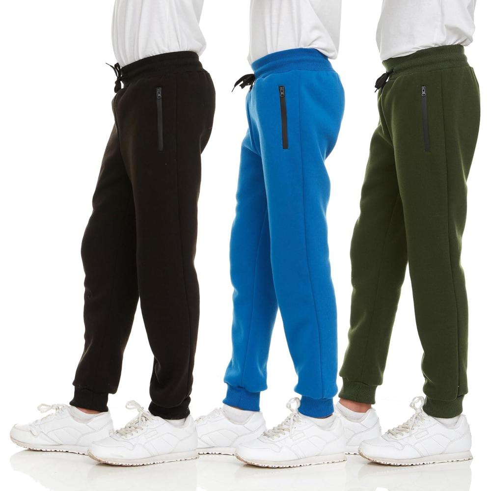imagePURE CHAMP 3Pk Boys Sweatpants Fleece Athletic Workout Kids Clothes Boys Joggers with Zipper Pocket and Drawstring Size 420Set5