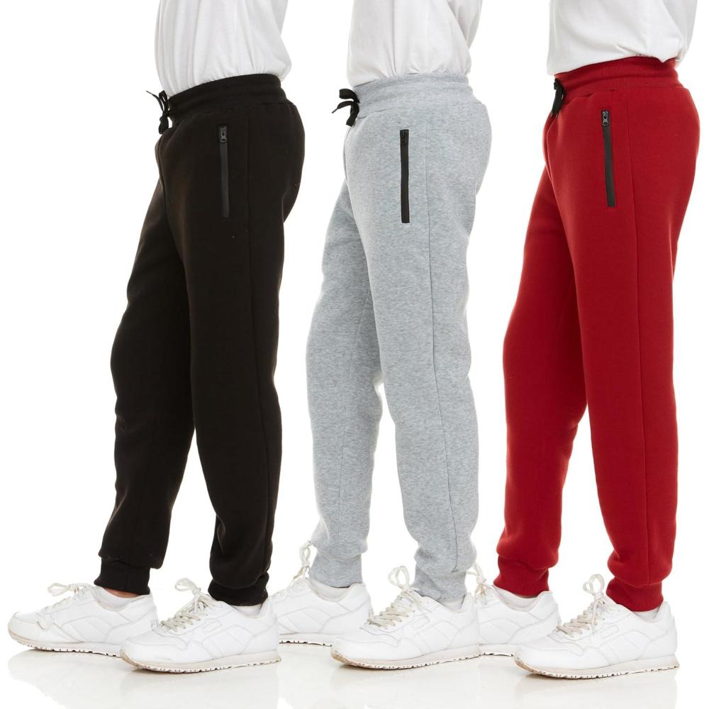 imagePURE CHAMP 3Pk Boys Sweatpants Fleece Athletic Workout Kids Clothes Boys Joggers with Zipper Pocket and Drawstring Size 420Set6