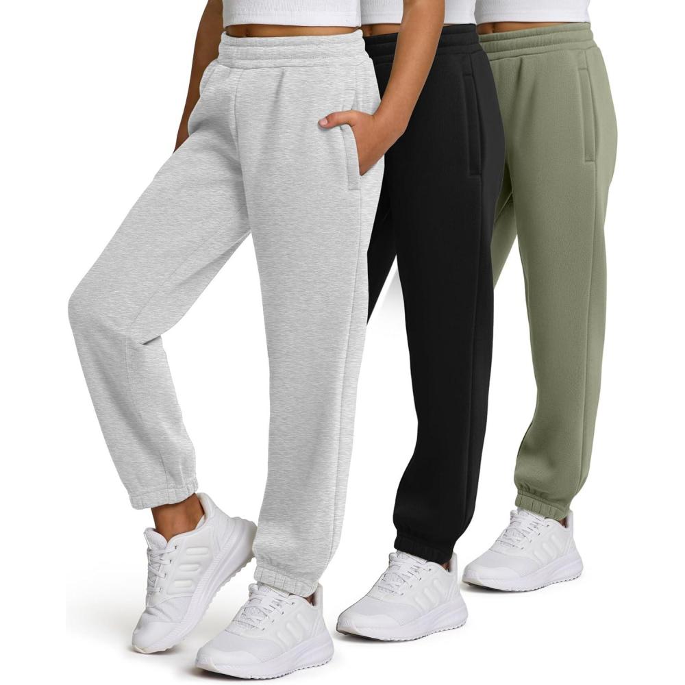 imagePURE CHAMP Girls Sweatpants 3 Pack Fleece Athletic Joggers Teen Sweat Pants with Zipper Pockets and Drawstring Size 416Black  Heather Gray  Mint