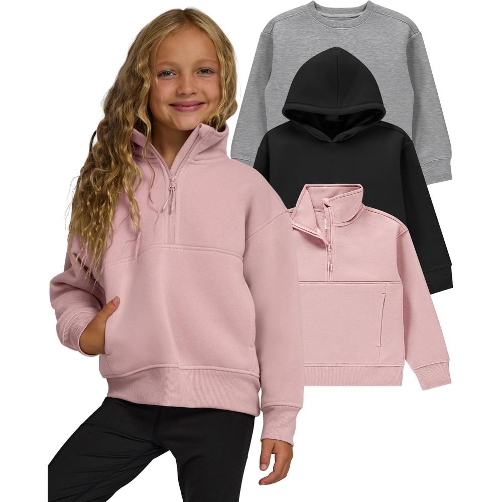 imagePURE CHAMP Girls Sweatshirt 3 Pack Hoodie for Teen Girls Crewneck Sweatshirt Quarter Zip hoodies Fleece Sizes 416 ClothingBlack  Heather Grey  Pink