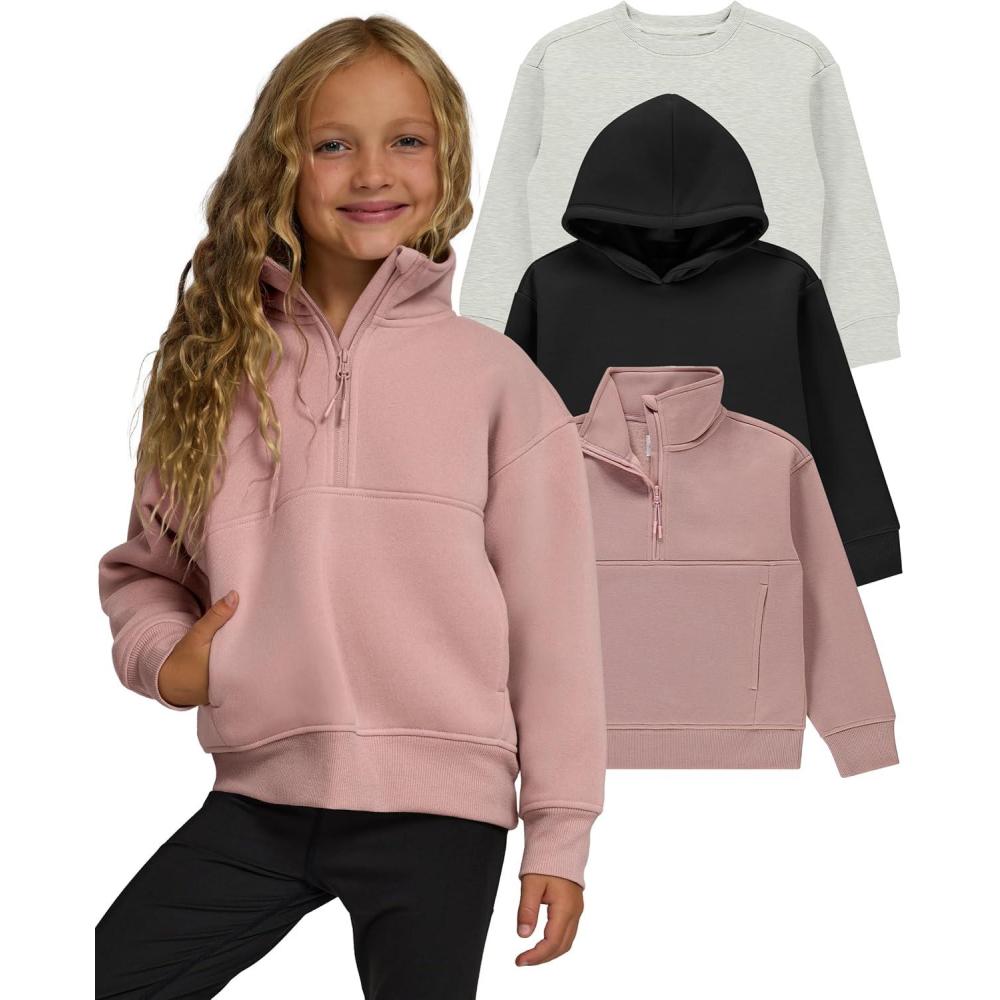 imagePURE CHAMP Girls Sweatshirt 3 Pack Hoodie for Teen Girls Crewneck Sweatshirt Quarter Zip hoodies Fleece Sizes 416 ClothingBlack  Oatmeal Melange  Rose Pink