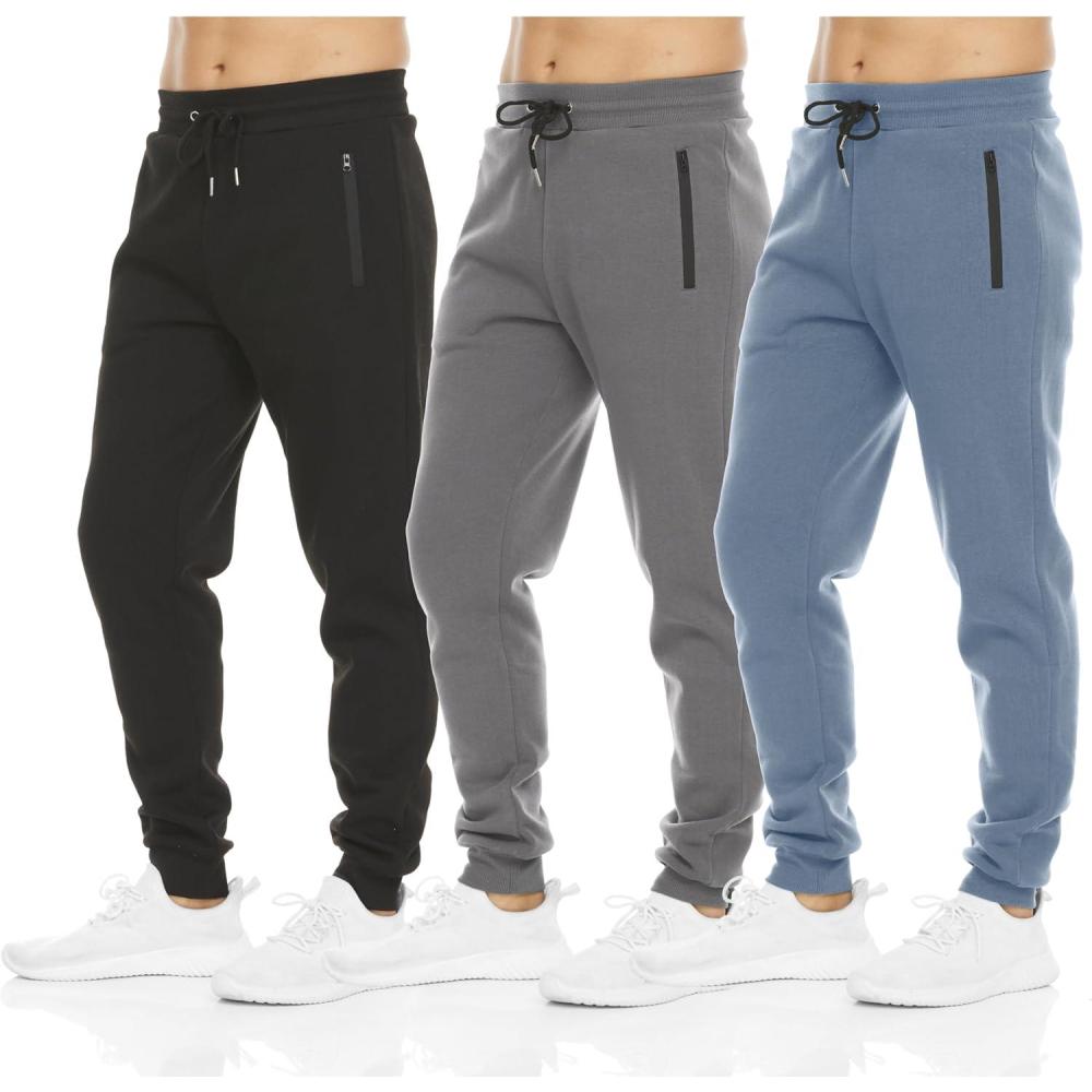 imagePURE CHAMP Mens 3 Pack Fleece Active Athletic Workout Jogger Sweatpants for Men with Zipper Pocket and Drawstring Size S3XLBlack  Deep Gray  Celestial Blue