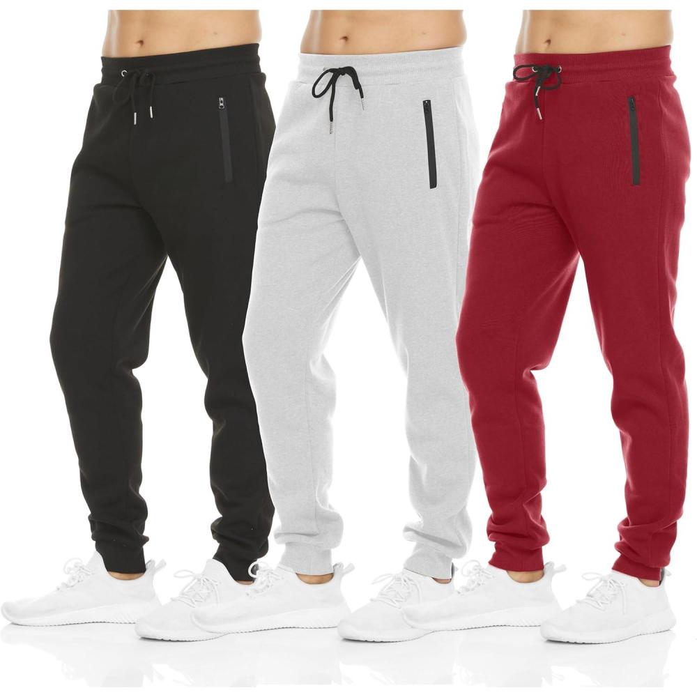 imagePURE CHAMP Mens 3 Pack Fleece Active Athletic Workout Jogger Sweatpants for Men with Zipper Pocket and Drawstring Size S3XLBlack  Heather Grey  Burgundy