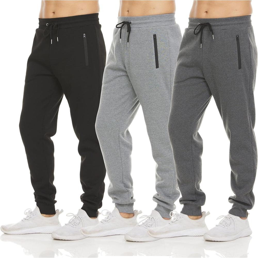 imagePURE CHAMP Mens 3 Pack Fleece Active Athletic Workout Jogger Sweatpants for Men with Zipper Pocket and Drawstring Size S3XLSet 1