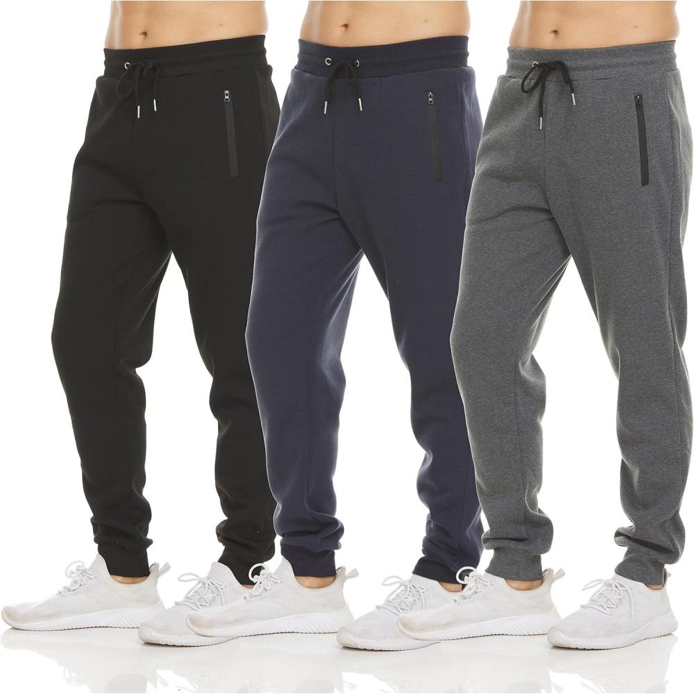 imagePURE CHAMP Mens 3 Pack Fleece Active Athletic Workout Jogger Sweatpants for Men with Zipper Pocket and Drawstring Size S3XLSet 2