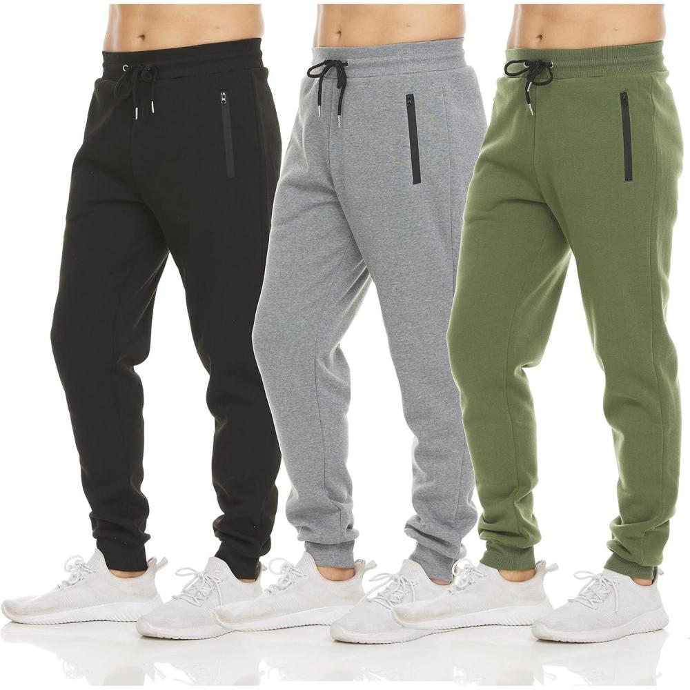 imagePURE CHAMP Mens 3 Pack Fleece Active Athletic Workout Jogger Sweatpants for Men with Zipper Pocket and Drawstring Size S3XLSet 3