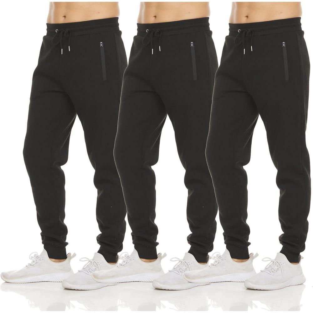 imagePURE CHAMP Mens 3 Pack Fleece Active Athletic Workout Jogger Sweatpants for Men with Zipper Pocket and Drawstring Size S3XLSet 4