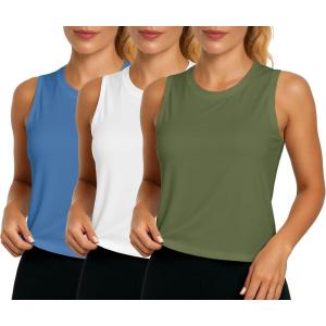 3 Pk Summer Tops Tank Top for Women Ice Silk Sleeveless Athletic Shirts for Running, Yoga, Gym, Tennis & Fitness Training(Set5)