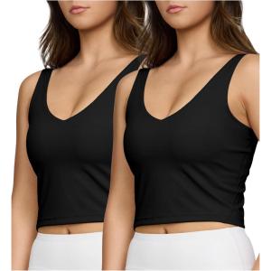 PURE CHAMP 2pk Sports Bras for Women Medium Support Crop Tops Tank Top for Women Camisole Cami Workout Tops Removable Padding(Black & Black)