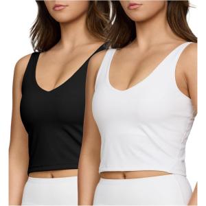 PURE CHAMP 2pk Sports Bras for Women Medium Support Crop Tops Tank Top for Women Camisole Cami Workout Tops Removable Padding(Black& White)