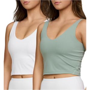 PURE CHAMP 2pk Sports Bras for Women Medium Support Crop Tops Tank Top for Women Camisole Cami Workout Tops Removable Padding(White & Jasmine Green)