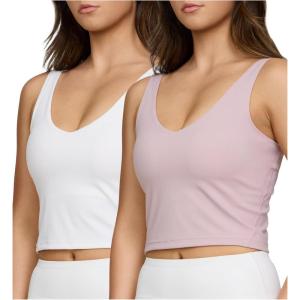 PURE CHAMP 2pk Sports Bras for Women Medium Support Crop Tops Tank Top for Women Camisole Cami Workout Tops Removable Padding(White& Light Purple)