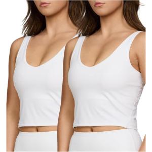 PURE CHAMP 2pk Sports Bras for Women Medium Support Crop Tops Tank Top for Women Camisole Cami Workout Tops Removable Padding(White& White)