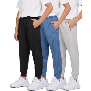 PURE CHAMP 3 Pack Boys Sweatpants Mesh Lightweight Kids Clothes with Zipper Pockets Active Quick-Dry Boys Pants Sizes 4-20(Set5)