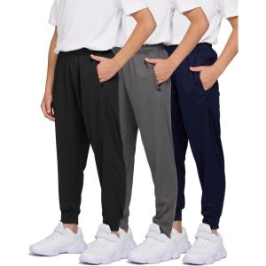PURE CHAMP 3 Pack Boys Sweatpants Mesh Lightweight Kids Clothes with Zipper Pockets Active Quick-Dry Boys Pants Sizes 4-20(Set6)