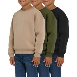 PURE CHAMP 3 Pack Boys Sweatshirts Long Sleeve Boy Crewneck Relaxed Soft Essentials Teen Pullover Sweaters For Youth Kids(Black  Army Green  Doeskin)