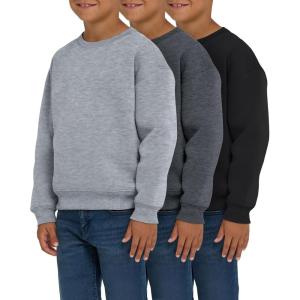 PURE CHAMP 3 Pack Boys Sweatshirts Long Sleeve Boy Crewneck Relaxed Soft Essentials Teen Pullover Sweaters For Youth Kids(Black  Heather Grey  Charcoal)