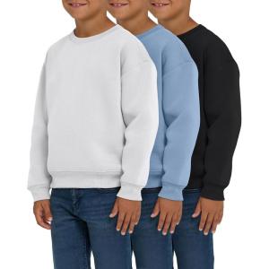 PURE CHAMP 3 Pack Boys Sweatshirts Long Sleeve Boy Crewneck Relaxed Soft Essentials Teen Pullover Sweaters For Youth Kids(Black  White  Dusty Blue)
