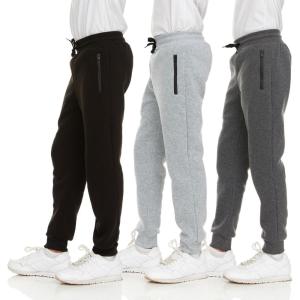 PURE CHAMP 3Pk Boys Sweatpants Fleece Athletic Workout Kids Clothes Boys Joggers with Zipper Pocket and Drawstring Size 4-20(Set1)
