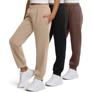 PURE CHAMP Girls Sweatpants 3 Pack Fleece Athletic Joggers, Teen Sweat Pants with Zipper Pockets and Drawstring Size 4-16(Black  Beige  Brown)