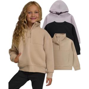 PURE CHAMP Girls Sweatshirt 3 Pack Hoodie for Teen Girls Crewneck Sweatshirt Quarter Zip hoodies Fleece Sizes 4–16 Clothing(Black  Beige  Lilac)