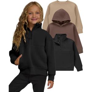 PURE CHAMP Girls Sweatshirt 3 Pack Hoodie for Teen Girls Crewneck Sweatshirt Quarter Zip hoodies Fleece Sizes 4–16 Clothing(Black  Beige  Peach Pink)