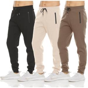 PURE CHAMP Mens 3 Pack Fleece Active Athletic Workout Jogger Sweatpants for Men with Zipper Pocket and Drawstring Size S-3XL(Black  Brown Heather  Oatmeal Heather)