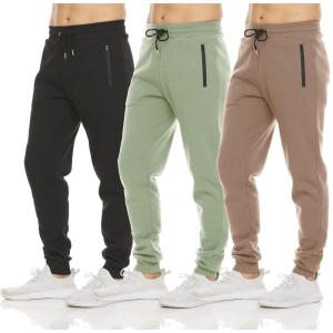 PURE CHAMP Mens 3 Pack Fleece Active Athletic Workout Jogger Sweatpants for Men with Zipper Pocket and Drawstring Size S-3XL(Black  Doeskin  Sage)