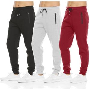 PURE CHAMP Mens 3 Pack Fleece Active Athletic Workout Jogger Sweatpants for Men with Zipper Pocket and Drawstring Size S-3XL(Black  Heather Grey  Burgundy)