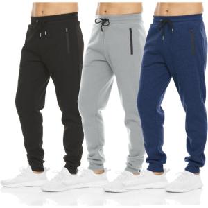 PURE CHAMP Mens 3 Pack Fleece Active Athletic Workout Jogger Sweatpants for Men with Zipper Pocket and Drawstring Size S-3XL(Black  Solid Gray  Navy Melange)