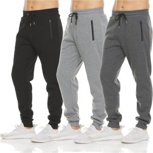 PURE CHAMP Mens 3 Pack Fleece Active Athletic Workout Jogger Sweatpants for Men with Zipper Pocket and Drawstring Size S-3XL(Set 1)