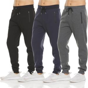PURE CHAMP Mens 3 Pack Fleece Active Athletic Workout Jogger Sweatpants for Men with Zipper Pocket and Drawstring Size S-3XL(Set 2)