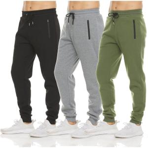 PURE CHAMP Mens 3 Pack Fleece Active Athletic Workout Jogger Sweatpants for Men with Zipper Pocket and Drawstring Size S-3XL(Set 3)