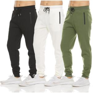 PURE CHAMP Mens 3 Pack Fleece Active Athletic Workout Jogger Sweatpants for Men with Zipper Pocket and Drawstring Size S-3XL(Set 5)