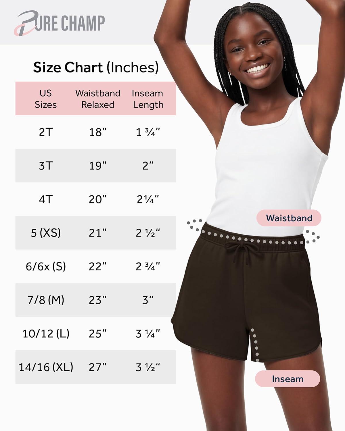 imagePURE CHAMP Girls Shorts 4 Pack Girls Athletic Shorts UltraSoft Youth Quick Dry Dolphin with Drawstring Size Toddler 16Black Beige Brown Sage