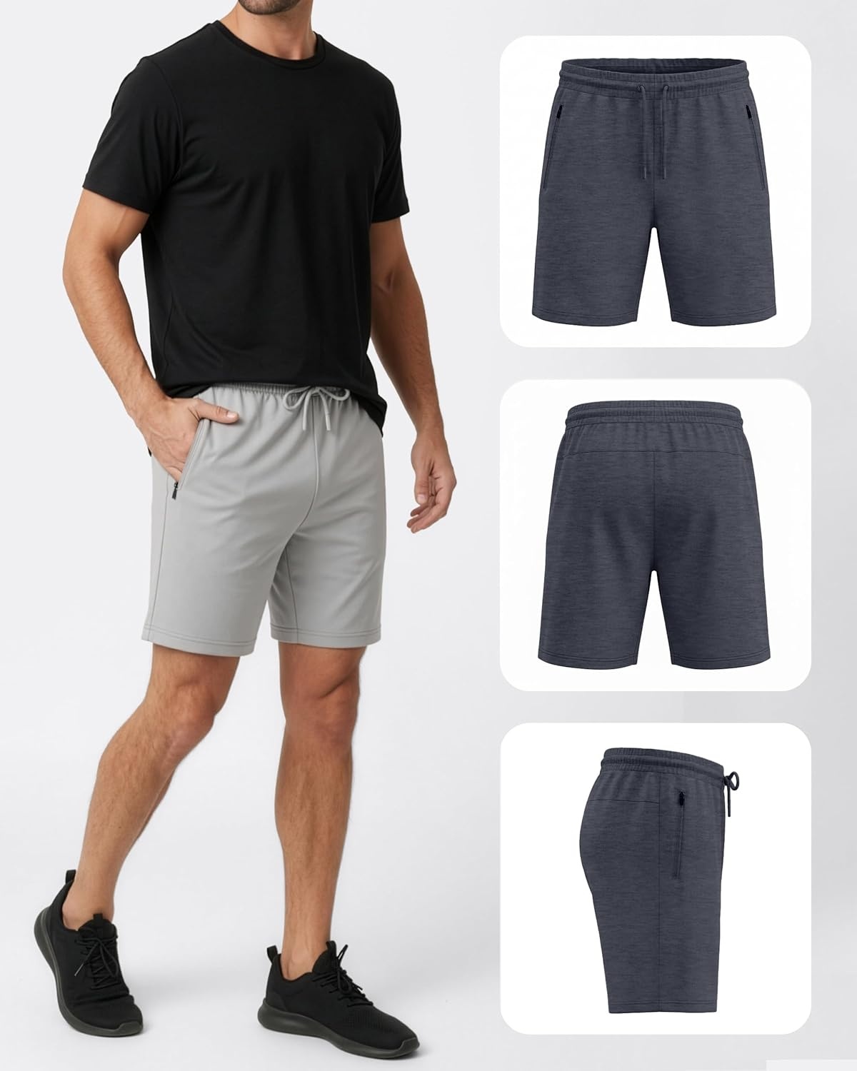 imagePURE CHAMP Athletic Shorts for Men 3 Pack Casual Shorts 8 Basketball Gym Shorts with Zipper Pockets Size Small 3XLSet2