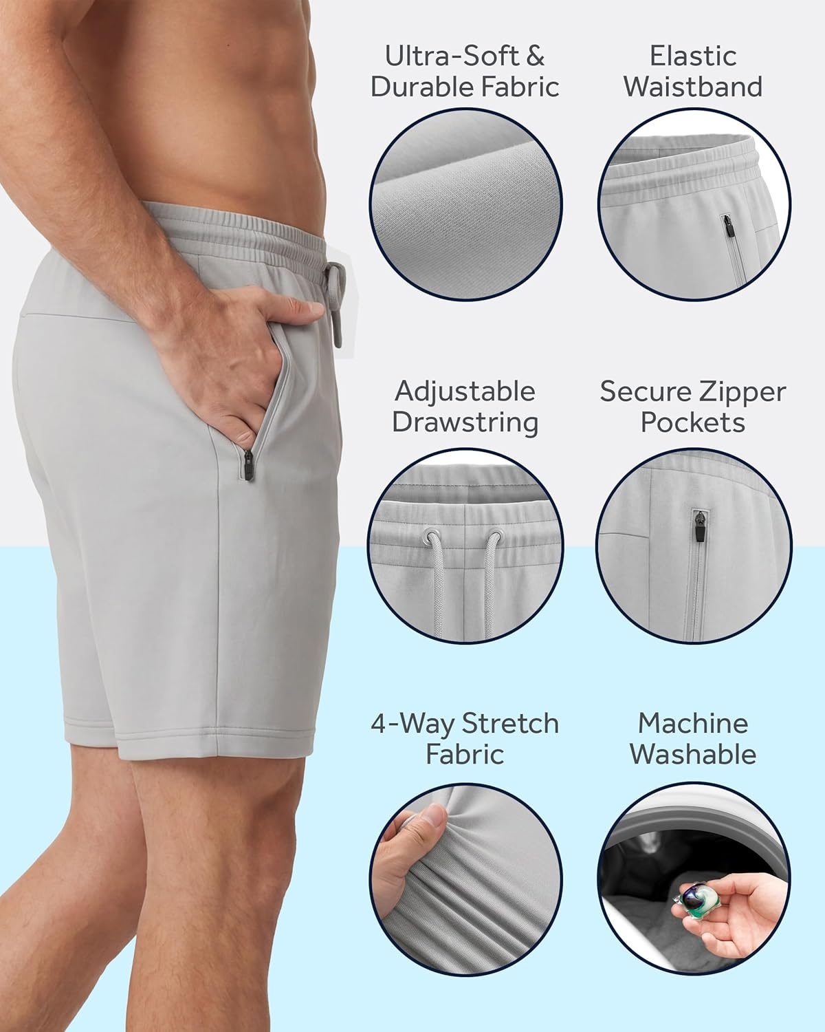 imagePURE CHAMP Athletic Shorts for Men 3 Pack Casual Shorts 8 Basketball Gym Shorts with Zipper Pockets Size Small 3XLSet2