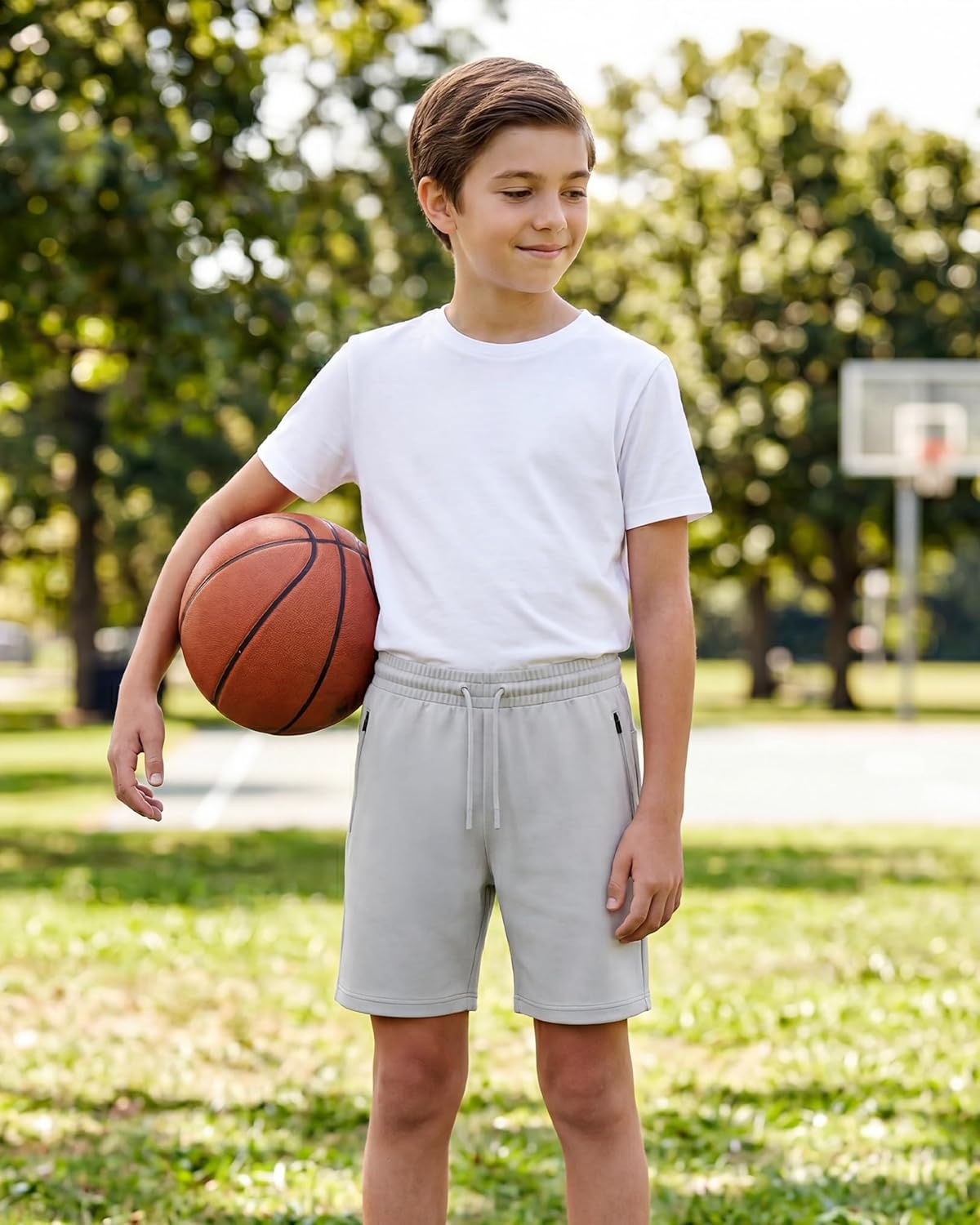 imagePURE CHAMP Boys Athletic Shorts 3 Pack Active Boys Shorts Youth Kids Elastic Waist with Zipper Pockets Toddler18Black Light Gray Navy Heather